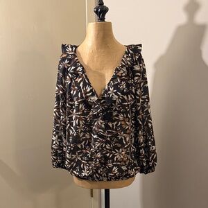 Max Studio Ruffle Black Floral Blouse